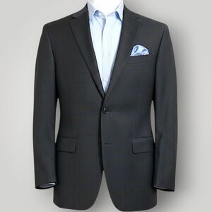 CALVIN KLEIN Men Blazer Sport Coat 2-Button Suit Jacket Plaid 46L Gray/Blue Wool